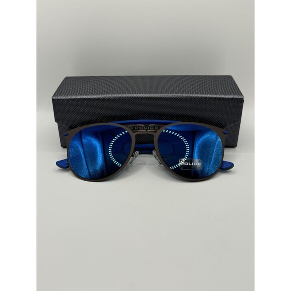 Police SPL491 Blue Round Designer Sunglasses NEW Retail $300+ - Picture 6 of 6